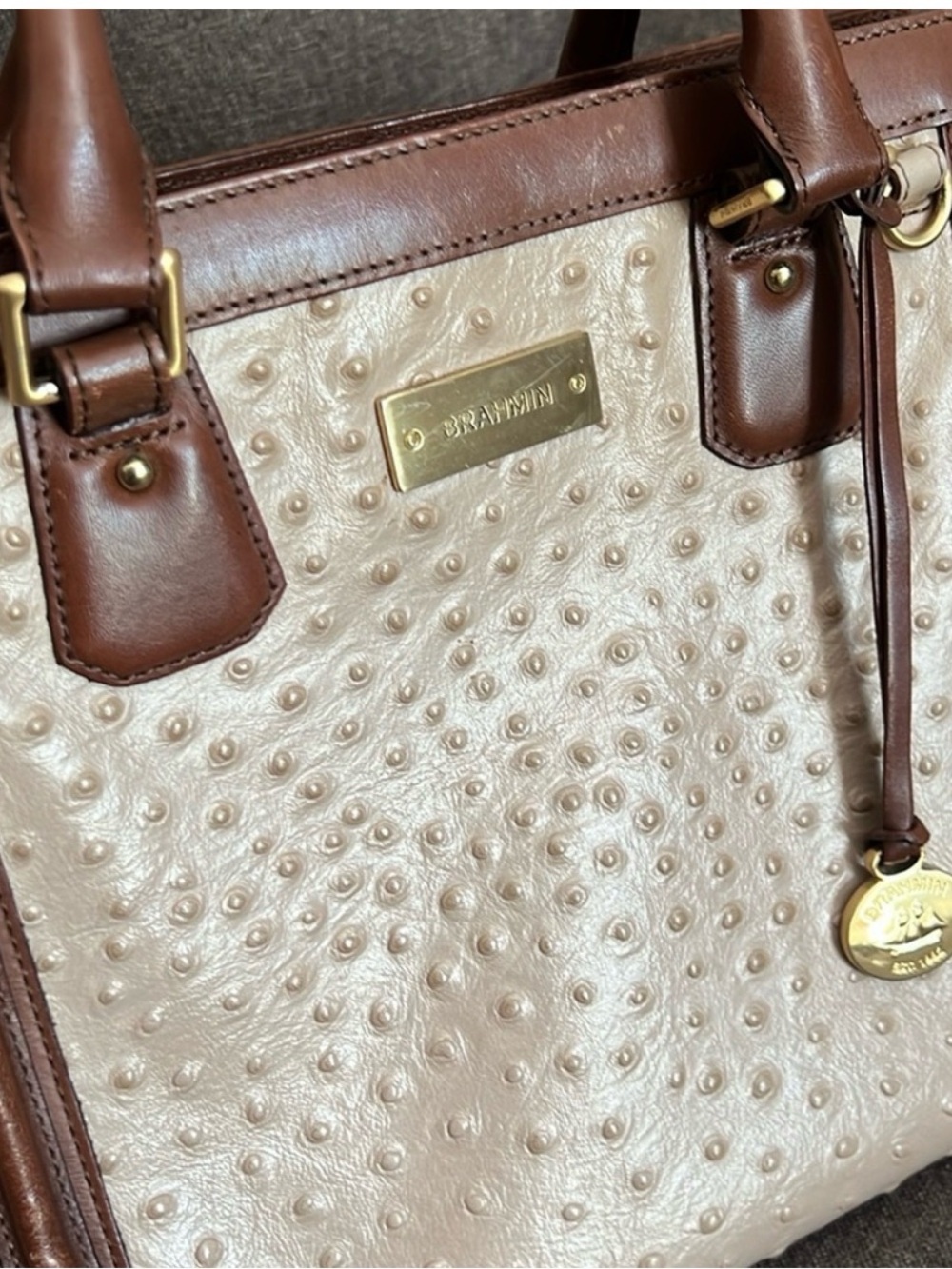 BRAHMIN Ostrich Arden in Champagne and Brown/RARE - Picture 2 of 3